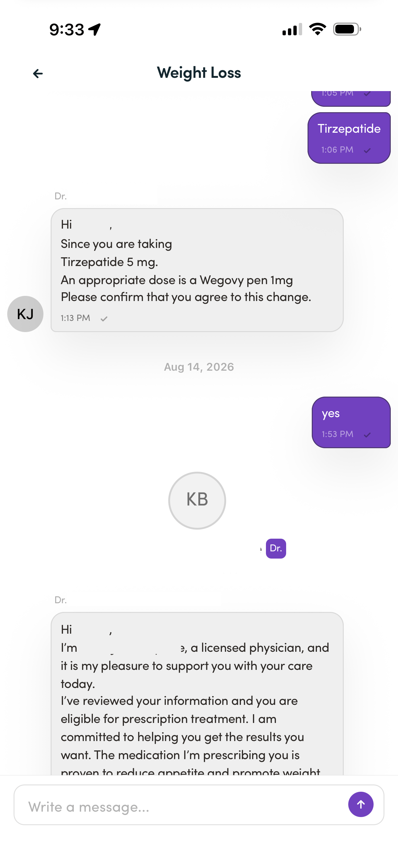 Text discussion with the Hers clinician on dosage options based on my health history.