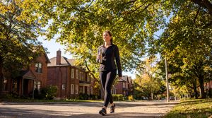 woman-talking-walk-neighborhood