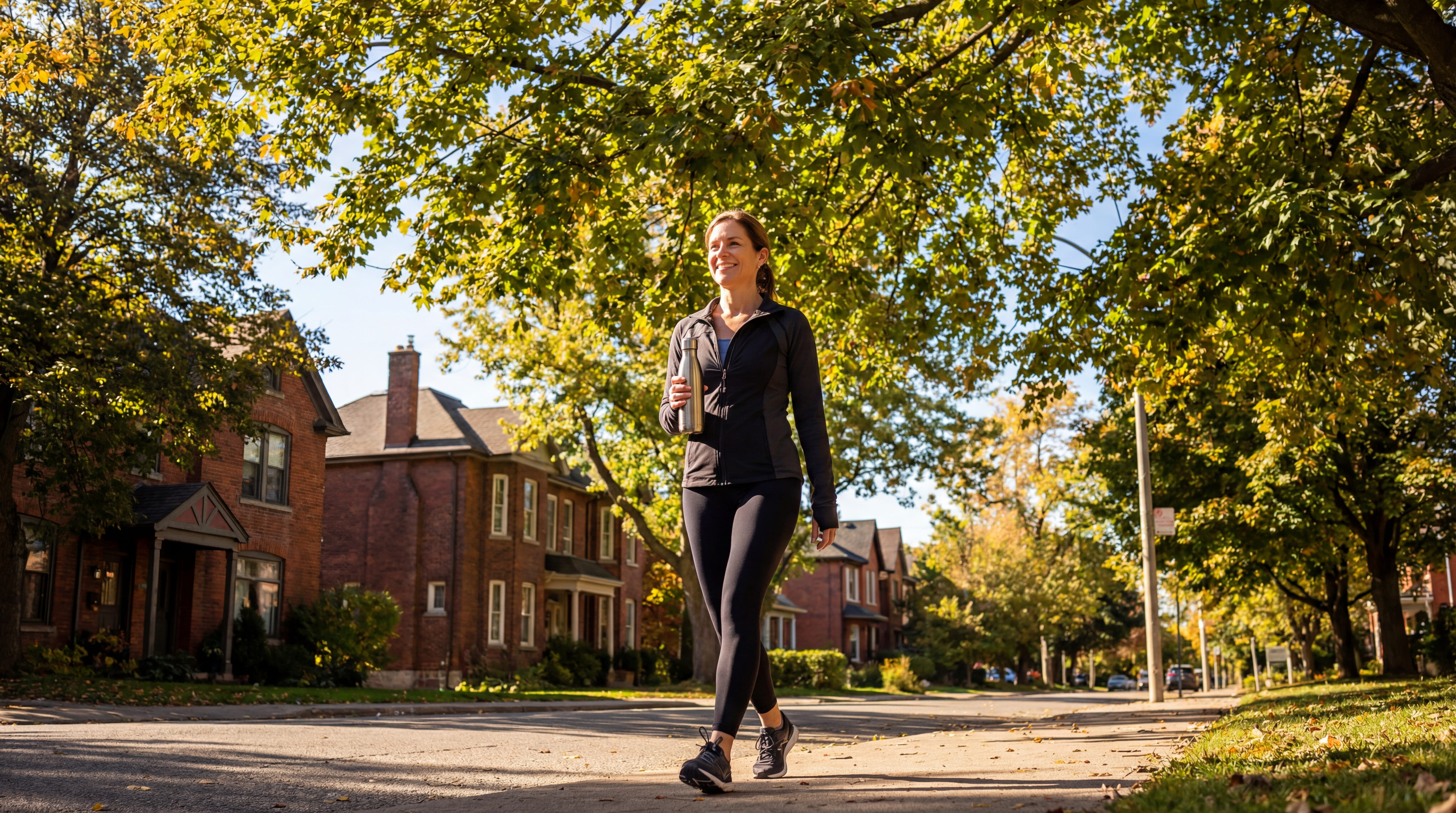 woman-talking-walk-neighborhood