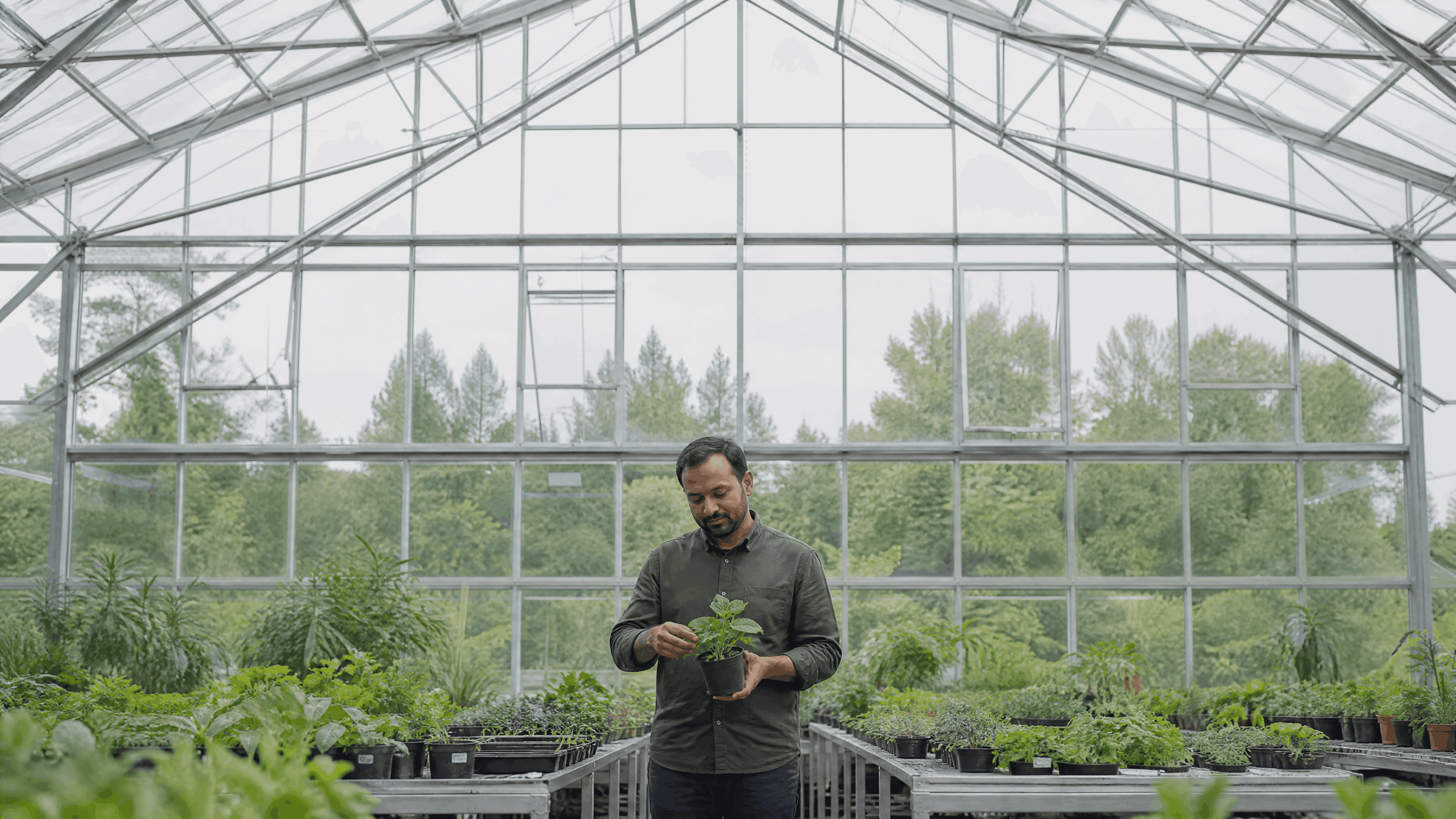 Hispanic man tending to one of his plants