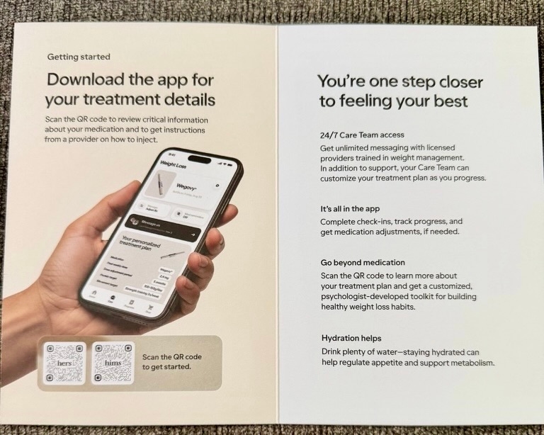 Inside the Hers informational booklet about app access.