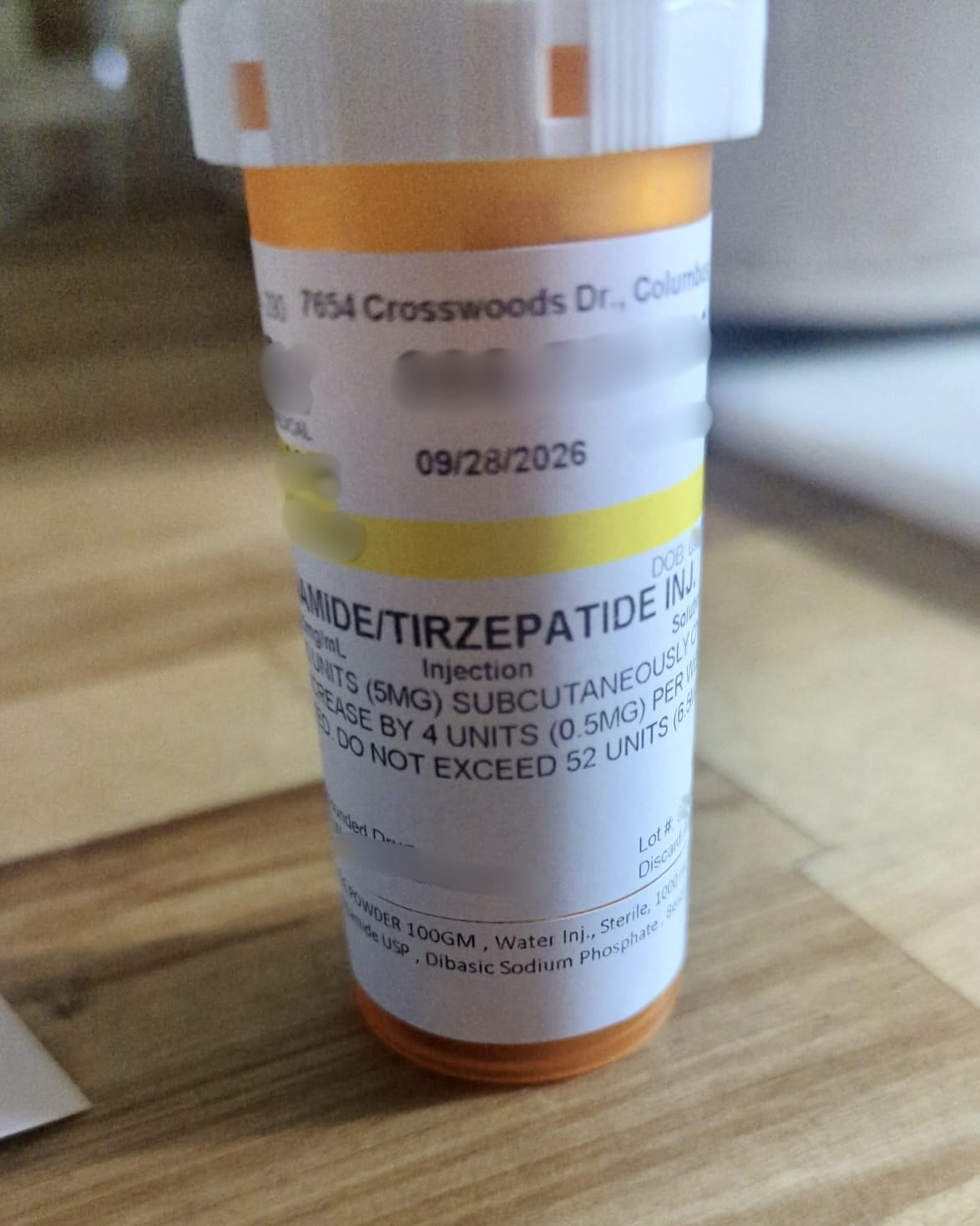 Ivim Health pharmacy label directing 40 units or 5 mg weekly, increasing by 4 units or 0.5 mg per week, not to exceed 52 units or 6.5 mg