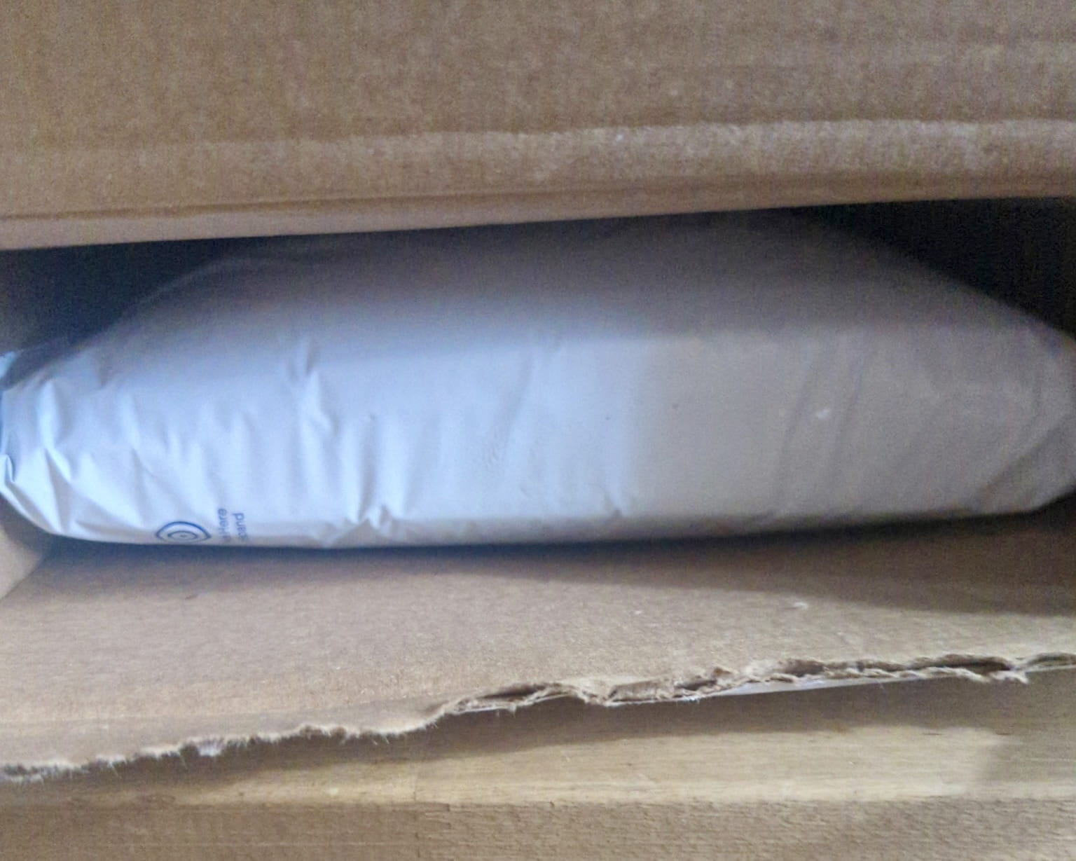 The Ivim Health insulated pouch sitting inside the opened UPS box, puffed up and filling the space
