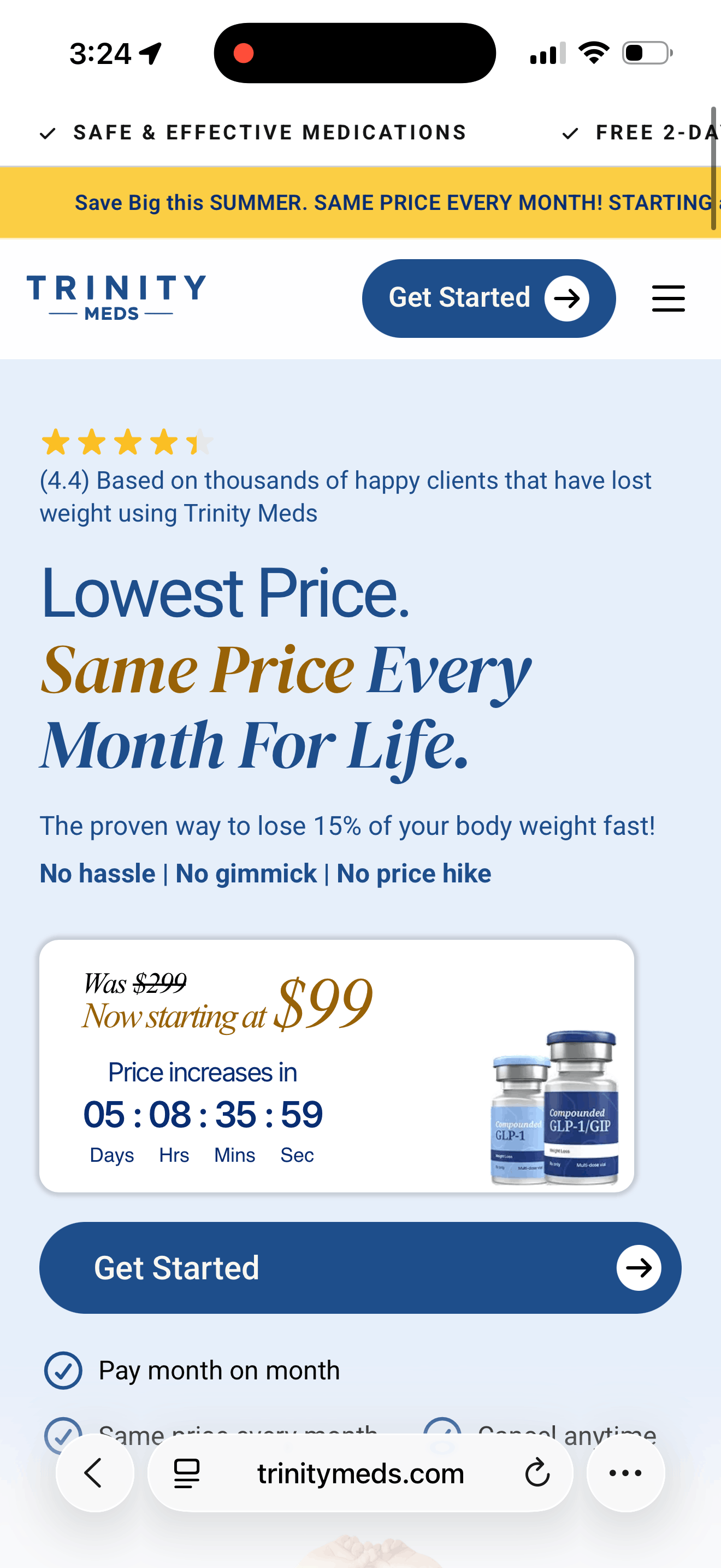 What you see on the Trinity Meds homepage where it lists 4.4 star rating based on thousands of happy clients.