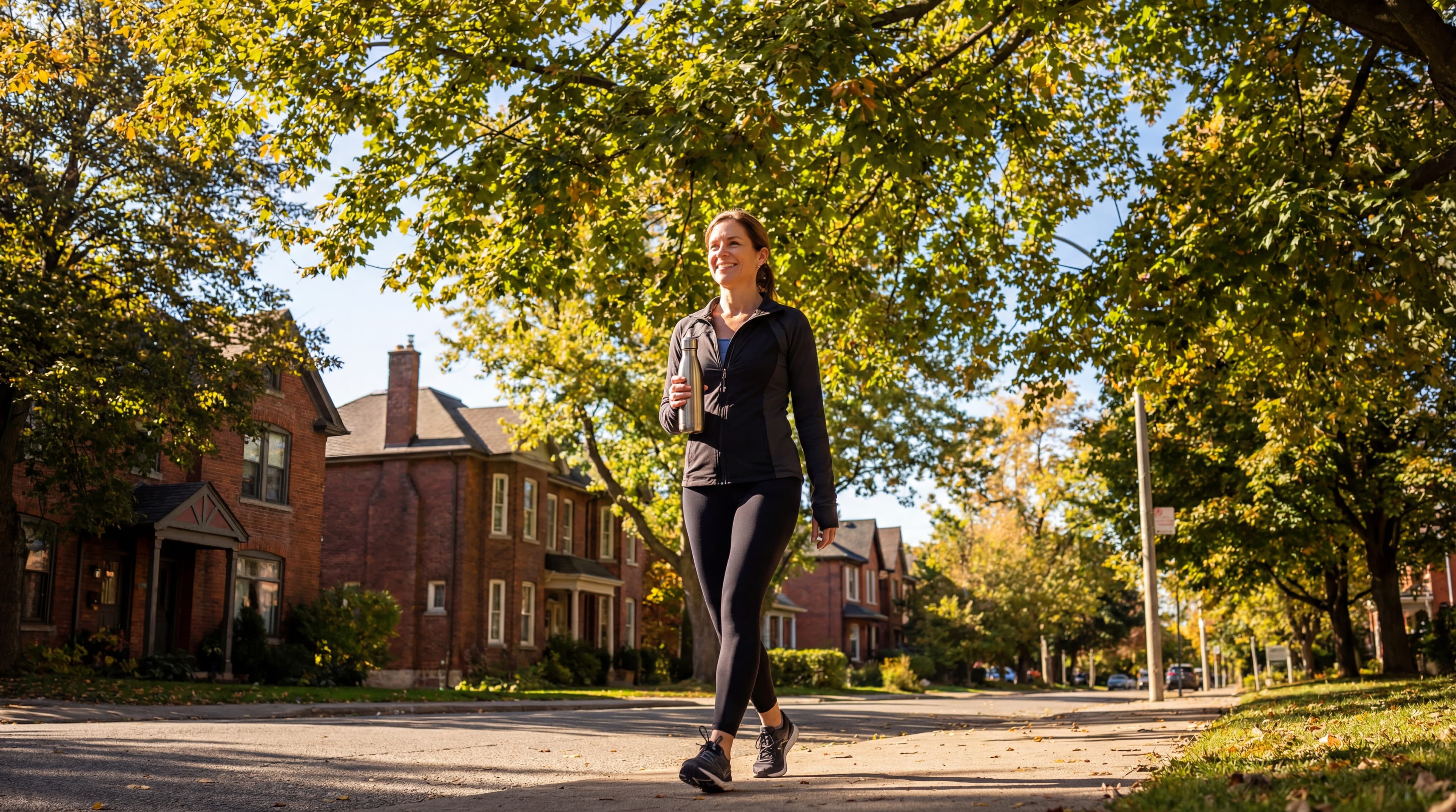 woman-talking-walk-neighborhood